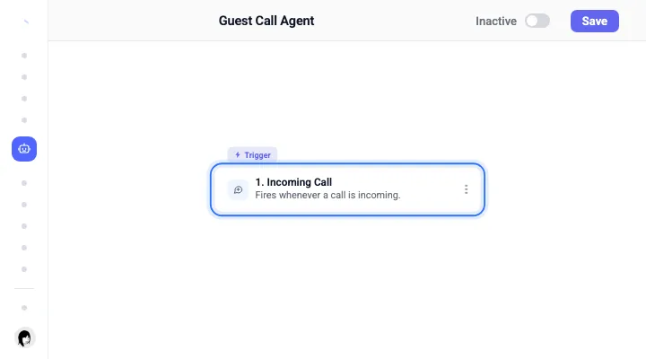 Searching the trigger list for Incoming Call and adding it as the first step